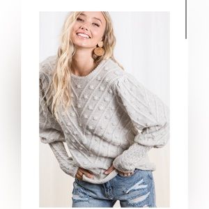 Stone Cable Knit Pom Pom Sweater